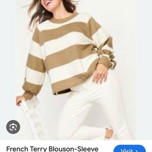 Old Navy Brown and White Crew Neck Sweater with Stripes